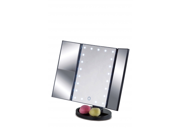 Specchio da trucco con LED supporto in plastica (funzionamento a pila 4AAA x 1,5V)-cm. 34,5 x 12 x h. cm. 26